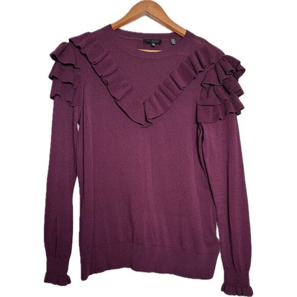 TED BAKER Yowsie Ruffle- Trimmed Sweater‎ Womens Sz 3 Preppy Officecore Business - Picture 10 of 10
